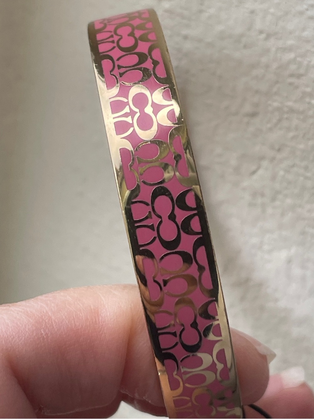 Coach Gold & Pink Signature Logo Bangle Bracelet
